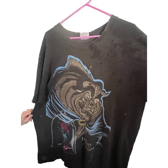 Vintage Beauty and the Beast Disney Graphic T-Shirt Distressed - Picture 1 of 16